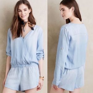 Anthropologie Surplice Chambray Romper